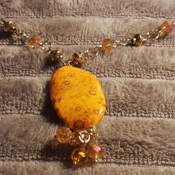 Handmade Fall Colored Glass Bead Necklace With  Handmade Chain - Picture 2 of 3